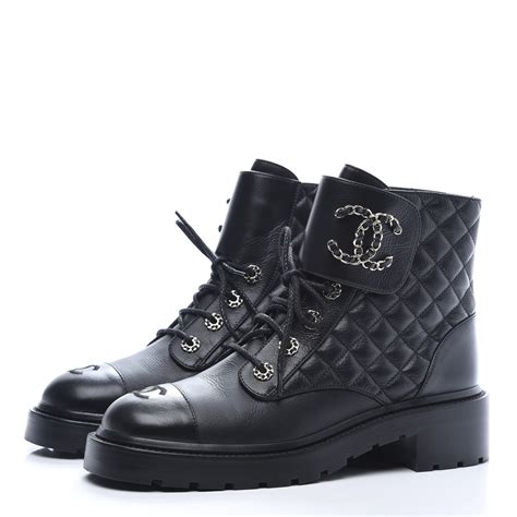 black chanel booties|Chanel quilted combat boots.